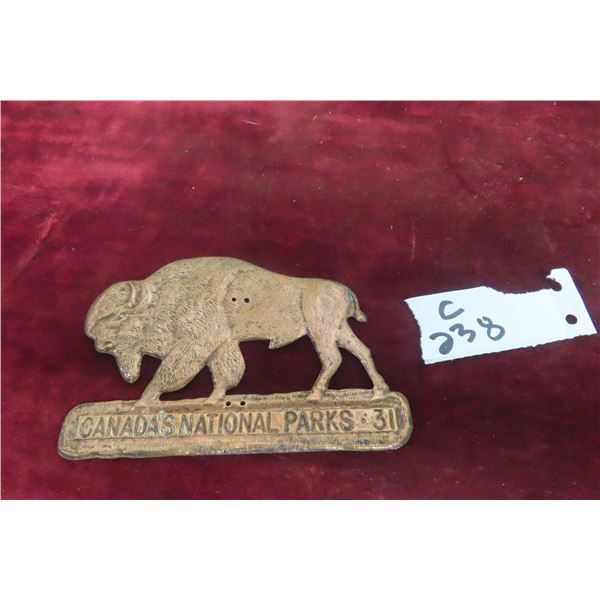 1931 Canada National Parks Buffalo Grill Badge Copper 4 1/2" x 3"