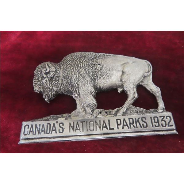 1932 Canada National Parks Buffalo Grill Badge Aluminum 4 1/2" x 3"