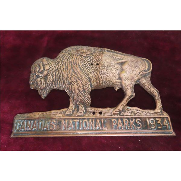 1934 Canada National Parks Buffalo Grill Badge Copper 4 1/2" x 3"