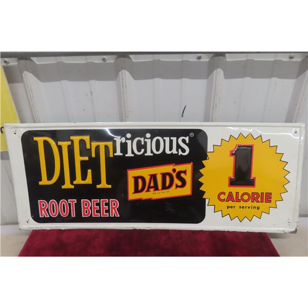 Dad's Diet Root Beer Metal Tin Embossed Sign 1960s 12" x 31"