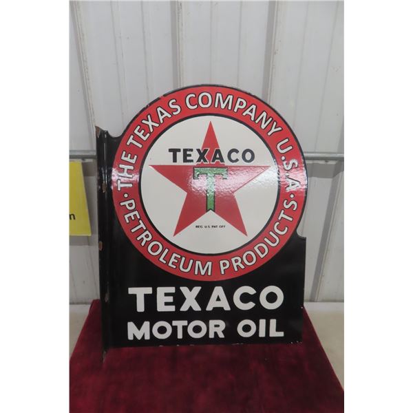 Texaco Motor Oil Porcelain Flange Sign Double Sided 27" x 21"