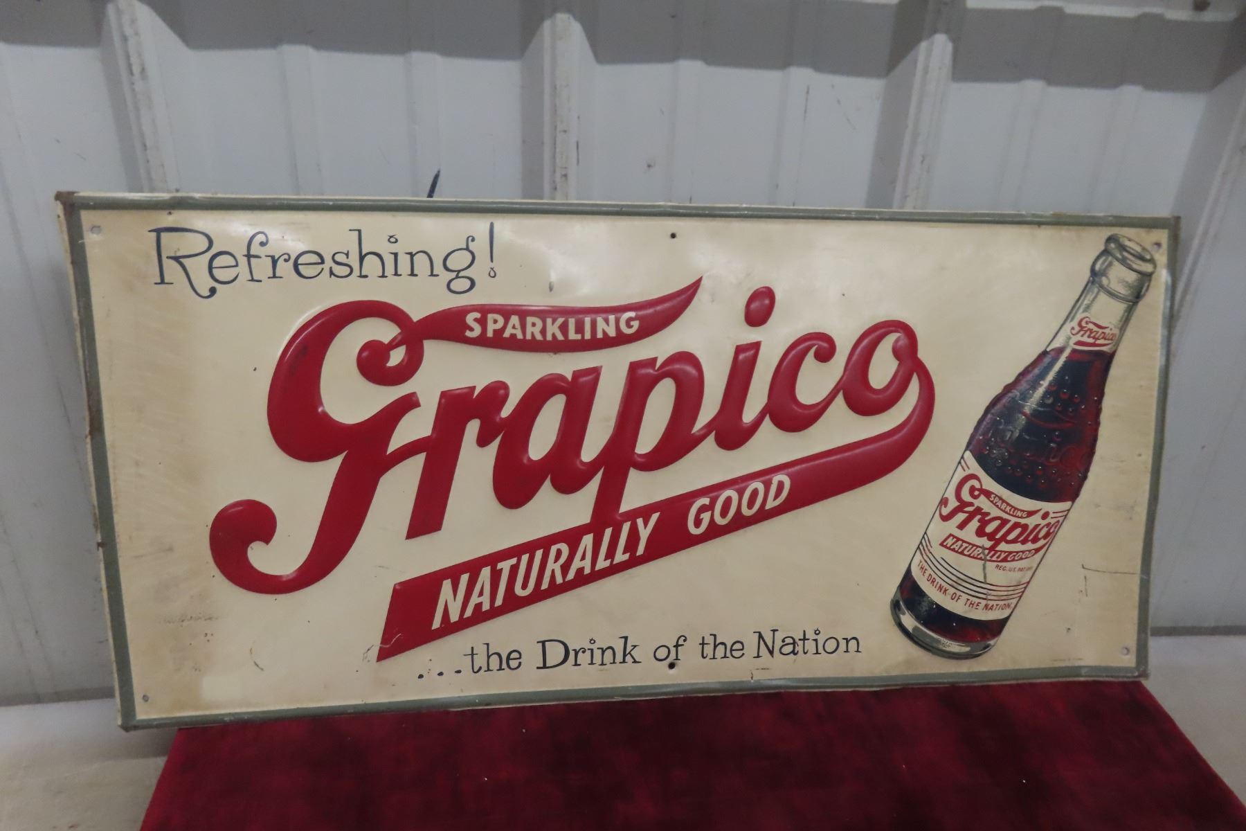 Grapico Refreshing Drink Metal Tin Embossed Sign 1960 Or 1970 13