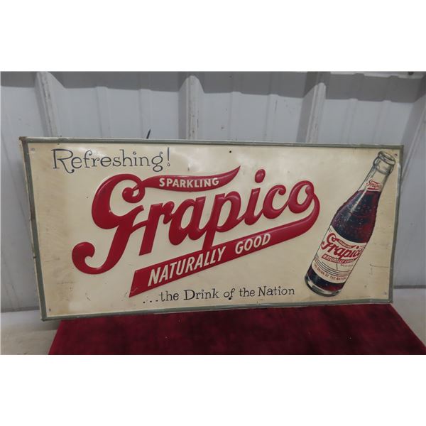 Grapico Refreshing Drink Metal Tin Embossed Sign 1960 Or 1970 13" x 27 1/2"
