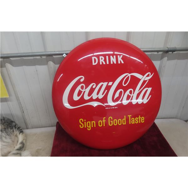 Drink Coca Cola Sign Of Good Taste Porcelain Sign 24" Diameter 1950s
