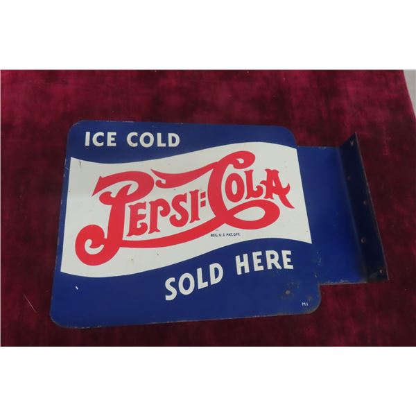 Pepsi Cola Flange Double Sided Painted Metal Double Dot 1940s 14 1/2" x 10"