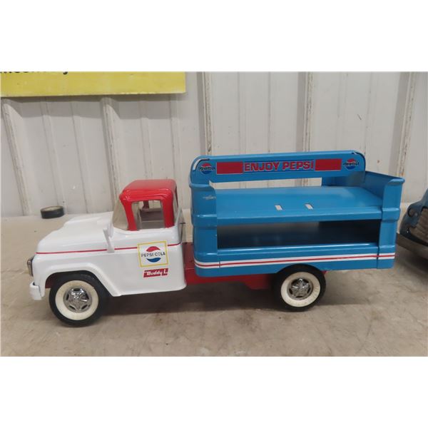 Buddy L Pepsi Cola Delivery Truck Pressed Steel 1970s 15" Long With Pup Crate And Wheel Dolly Profe