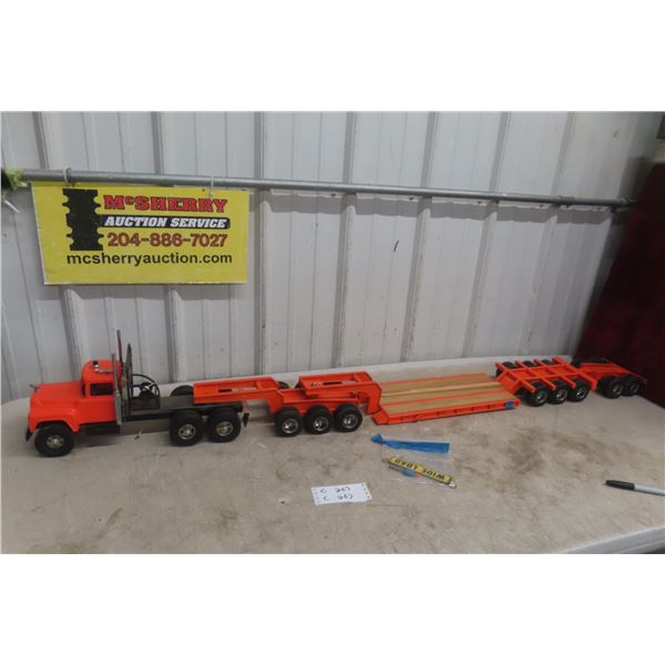 Allen Toy Co 1/16 Scale Mack Truck Lowbed With Overload Flatbed 4 Piece Set Total Length 60"