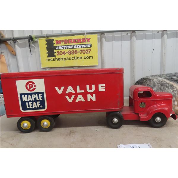 Otaco Minnitoy Canada Packers Maple Leaf Truck And Trailer 1940s Or 1950s Pressed Steel 29"
