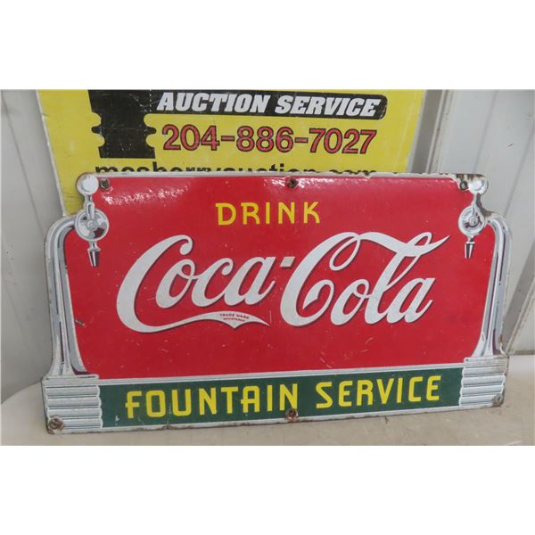 Drink Coca Cola Fountain Service Porcelain Sign 1940s? No Date Markings 14" x 27"