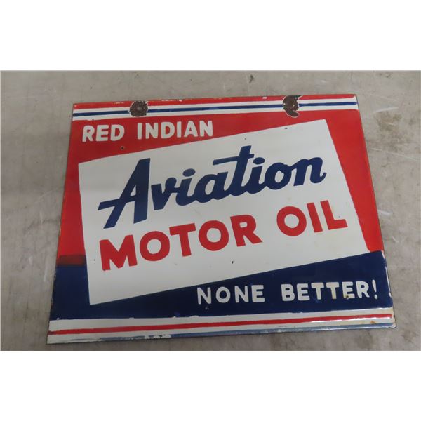 Red Indian Aviation Motor Oil Double Sided Porcelain Sign 14" x 11" Reproduction