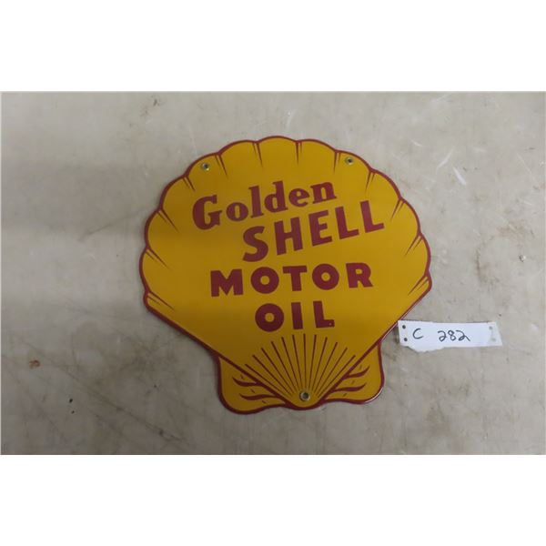 Golden Shell Motor Oil Porcelain Sign 12" x 12" Reproduction
