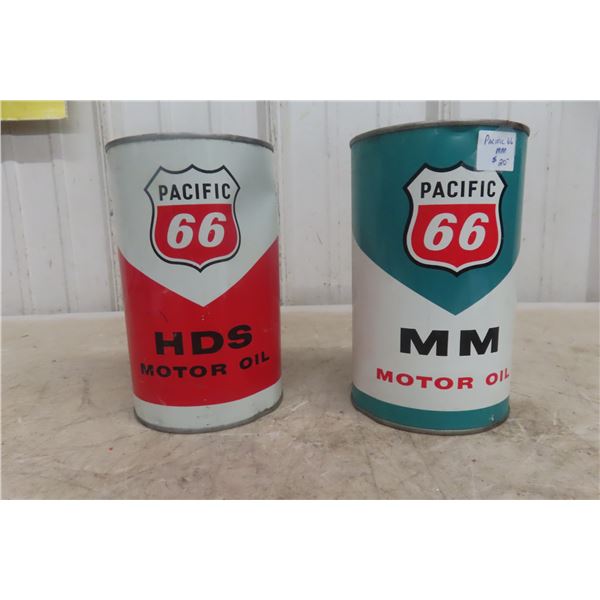 2 Pacific 66 Motor Oil Quart Cans; 1W Product
