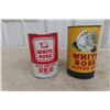 Image 1 : 2 White Rose Quart Oil Cans; 10W30 Red and White; 1 Product and Yellow and Black Repro