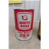 Image 2 : 2 White Rose Quart Oil Cans; 10W30 Red and White; 1 Product and Yellow and Black Repro