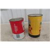 Image 6 : 2 White Rose Quart Oil Cans; 10W30 Red and White; 1 Product and Yellow and Black Repro