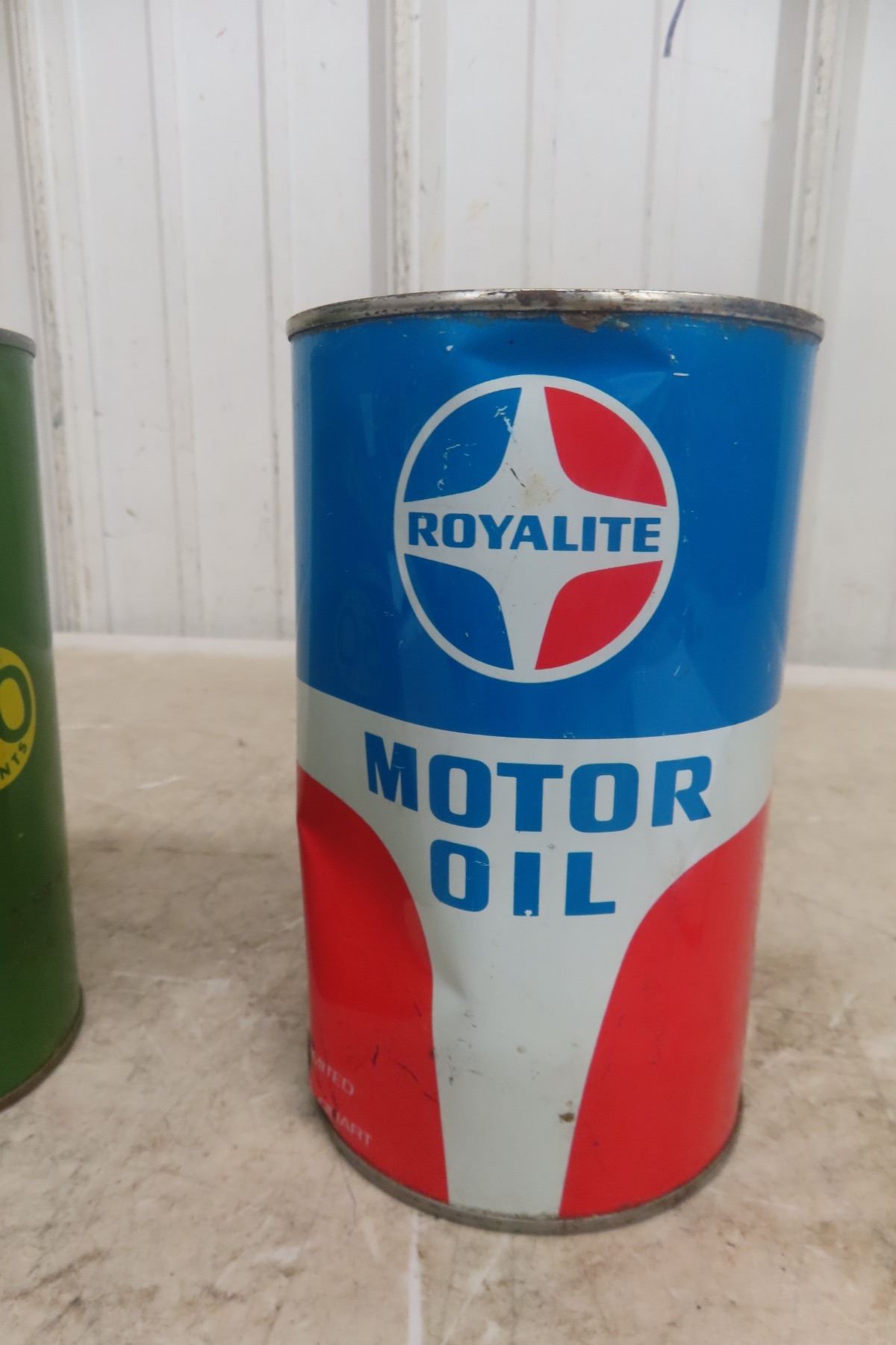 Royalite Racing Oil 2 Quart Oil Cans; 1 Superior; 1 Royalite - McSherry Auction Service Ltd.
