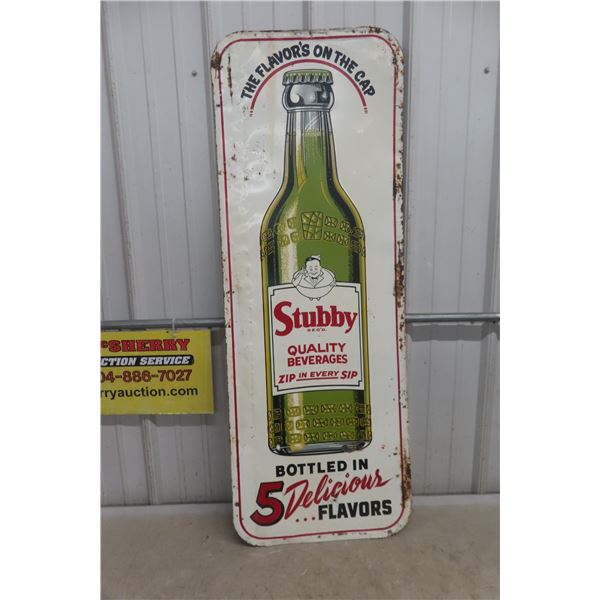 Stubby Metal Tin Embossed Vertical Sign; 1940s or 50s; Delicious Flavor Zip in Every Sip and Soda Je