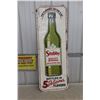 Image 1 : Stubby Metal Tin Embossed Vertical Sign; 1940s or 50s; Delicious Flavor Zip in Every Sip and Soda Je