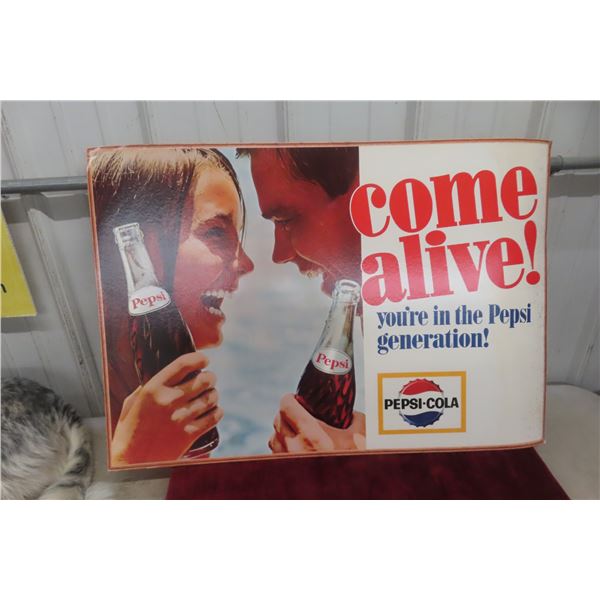 Pepsi Cola Come Alive Cardboard Sign 1960s 30" x 22"
