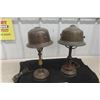Image 1 : 2 Antique Brass Table Lamps with Military Doughboy Helmet-Shaped Shade