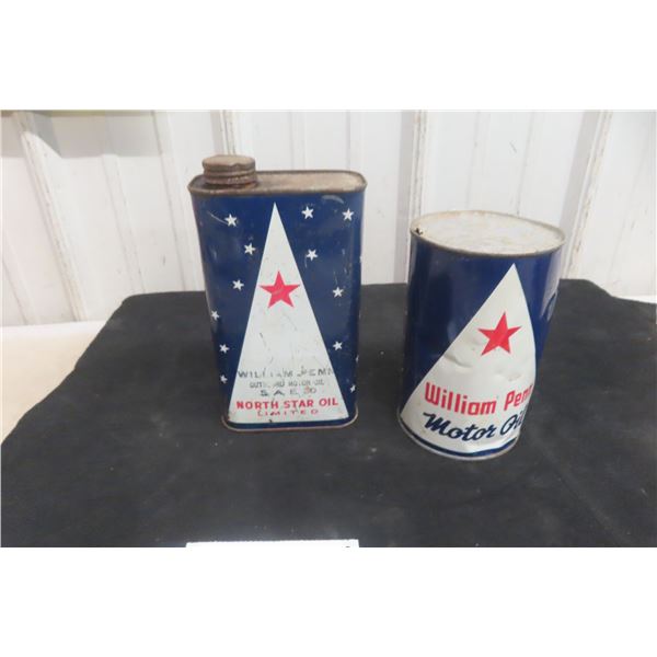 2 North Star Oil Quart Tins: 1 Outboard, 1 Motor Oil