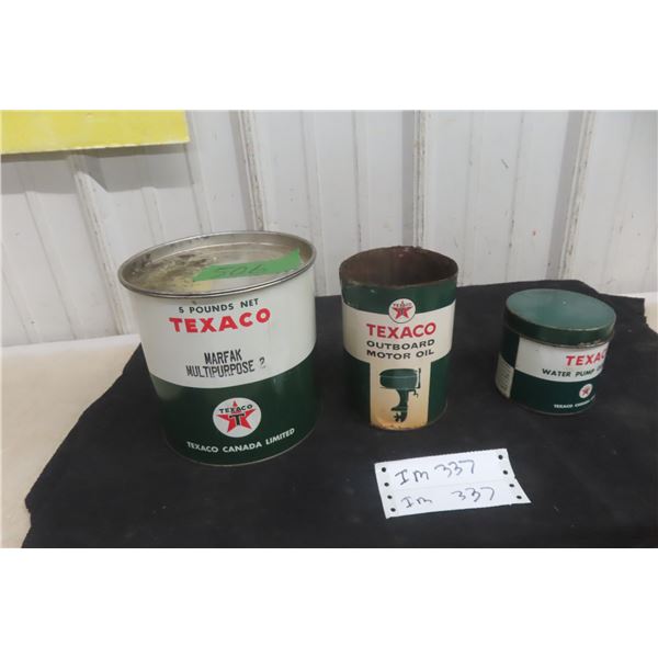 3 Texaco Cans: 5 lb Grease, Outboard Quart, and Lubri-Pump Grease 1 lb