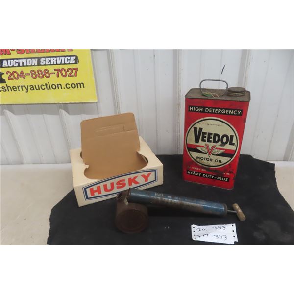 Husky Cardboard Carrier, 1-Gallon Motor Oil and 6-Insecticide Sprayer