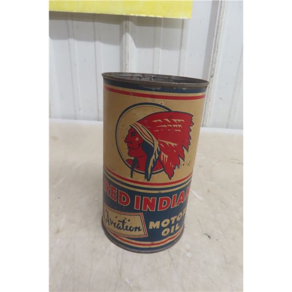 Red Indian Aviation Motor Oil, Quart Can, No Top