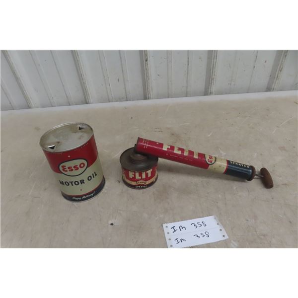 Esso Motor Oil Quart Can and Esso Flit In-Store Sprayer, Vintage