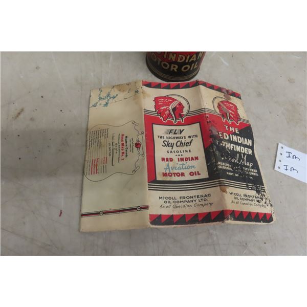 Red Indian Motor Oil Quart Can and Western Canada Red Indian Pathfinder Map