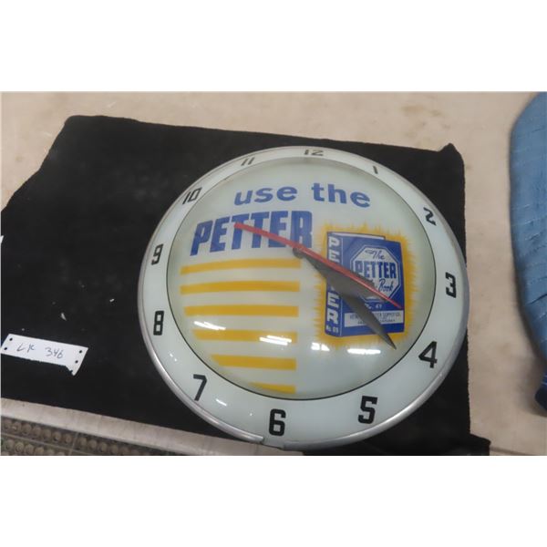 Petter Double Bubble Clock, 15" Diameter, Good Face Plate, Does Not Light Up, Vintage