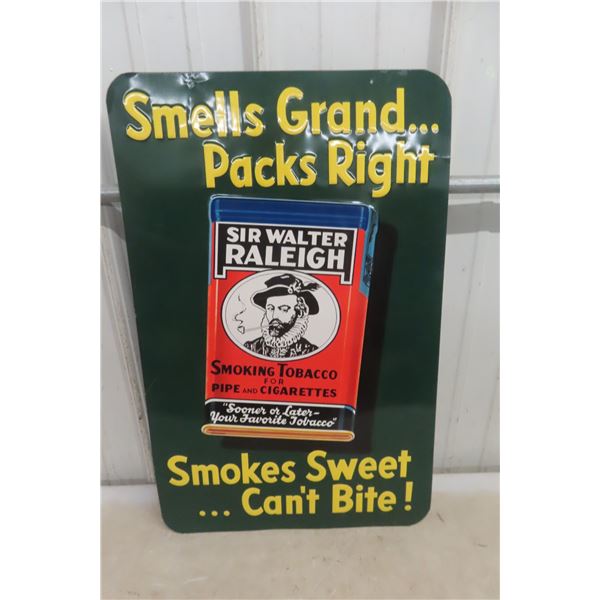 Sir Walter Raleigh Tobacco Metal Embossed Sign, 1940s, 16 1/2" x 26"