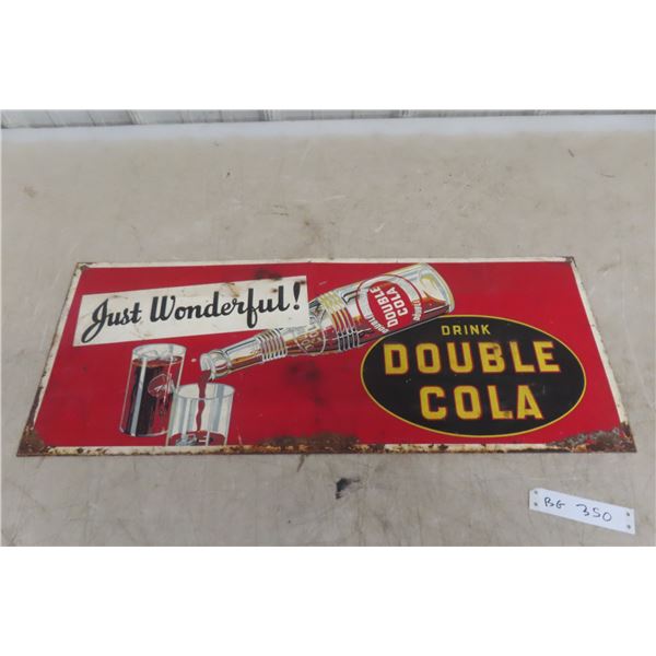 Double Cola Metal Embossed Sign, 1940s, 11" x 28"