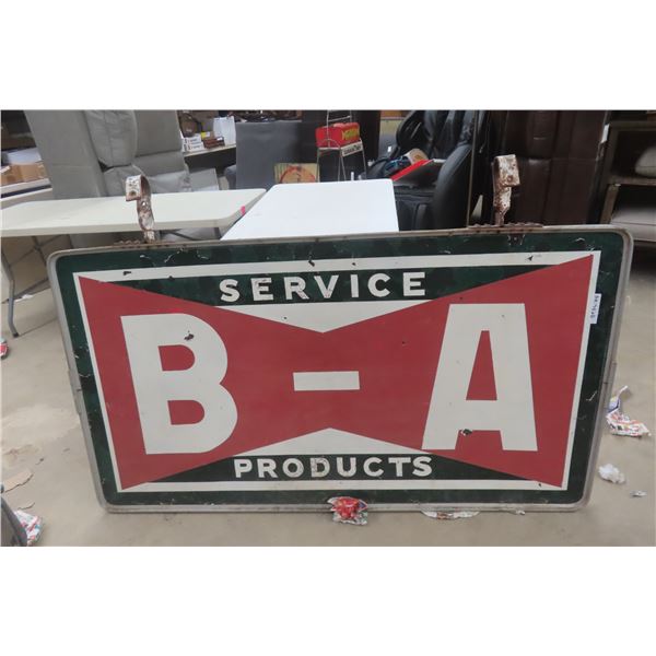 Vintage BA Service Products Porcelain 2-Sided Sign with Metal Hanging Frame — 65" x 37" , T