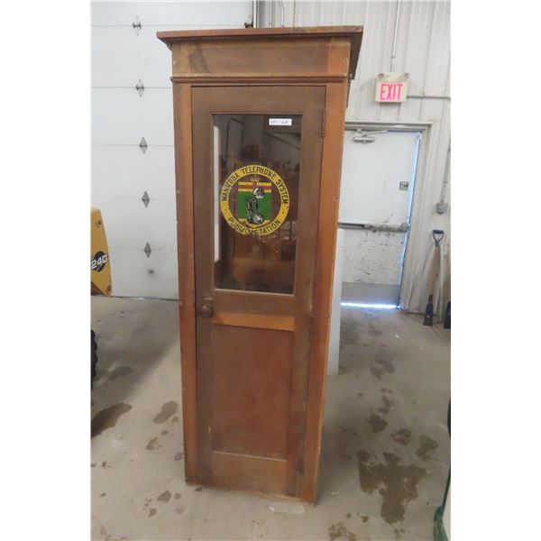 Vintage Wooden Telephone Booth with Manitoba Telephone System Logo — 84" x 27" x 27½" — No Phone