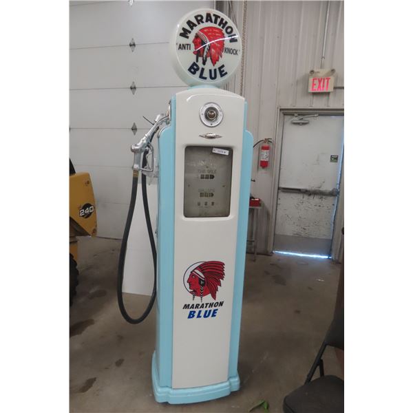 Bennett Model 546 Vintage Gas Pump - Restored Red Indian Panther Blue, Repro Globe, 2 New Lenses 