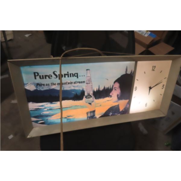 Vintage Pure Springs Light-Up Sign/Clock — 13" x 28"