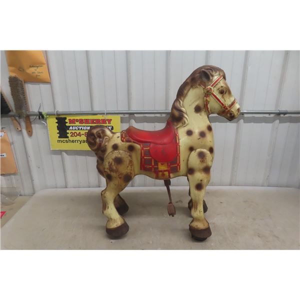 1940s–50s Mobo Bronco Metal Ride-On Horse – Hand Painted, North England, D. Sebelt and Co.