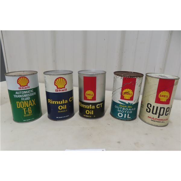 5 Shell Oil Product Cans – 2 w/ Product