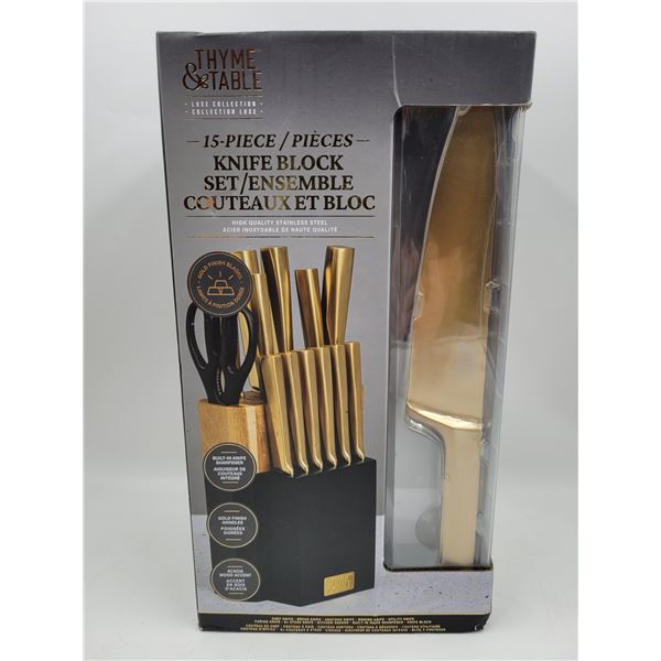 New Thyme & Table 15-Piece Stainless Steel Knife Block Set