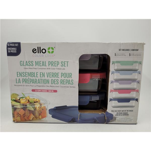 New Ello Color Lock Glass Meal Prep Set w/ Color Tinted Lids