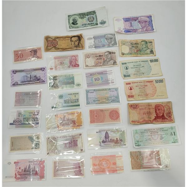 Lot of Assorted World Currency (Argentina, Indonesia, Zimbabwe, etc.)