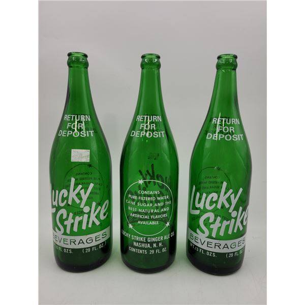 3 VTG Lucky Strike Ginger Ale Pop Bottles