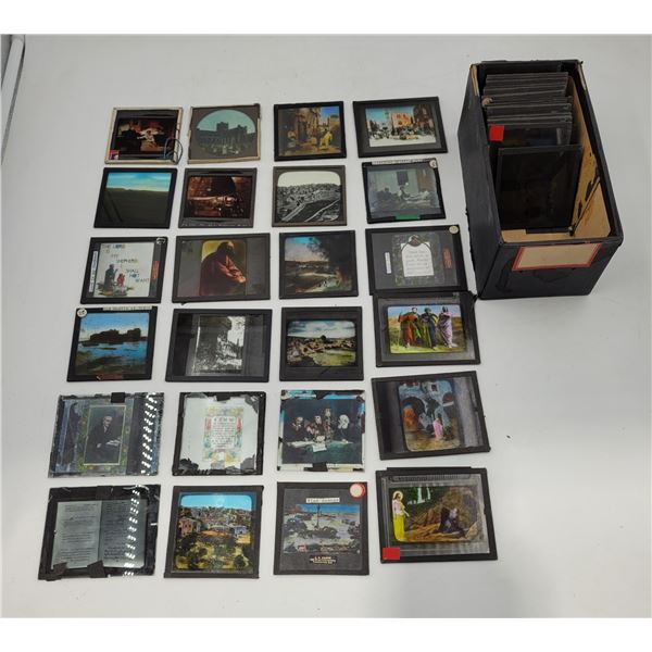 Lot of Assorted Antique Glass Magic Lantern Slides