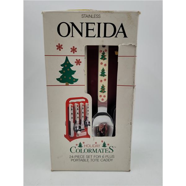 24 Pc. Stainless Oneida Christmas Cutlery for 6 w/ Portable Tote Caddy