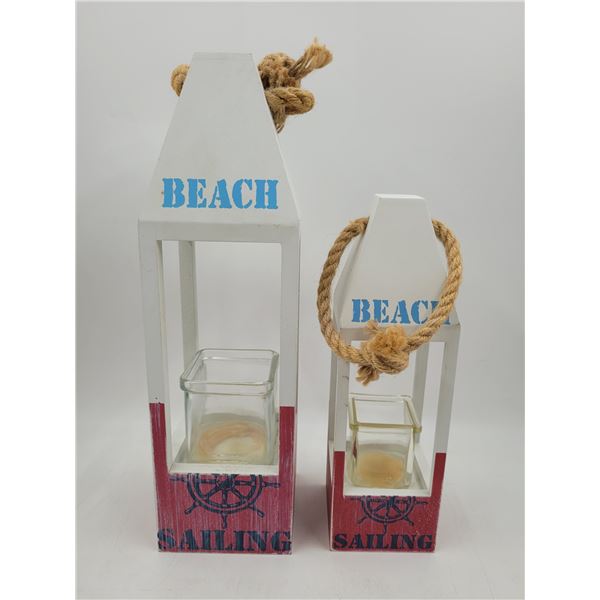 Pair of Beach-Themed Nautical Lantern Candleholders