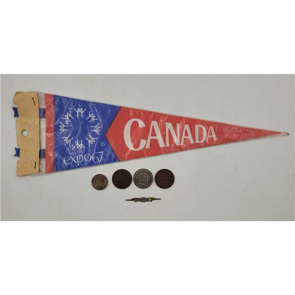 Pennant, 1939 Royal Visit to Canada Coins, 1936 Vancouver Jubilee Coins, & Sterling Pin