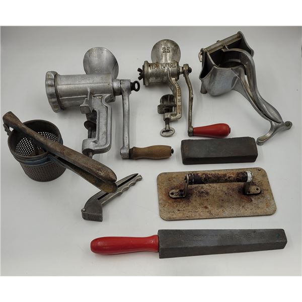 VTG Kitchen & Tool Lot w/ Meat Grinders, File, & More