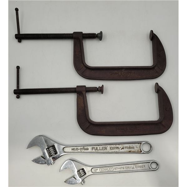 Pair of Clamps & 2 Adjustable Wrenches (Fuller, Stanley)