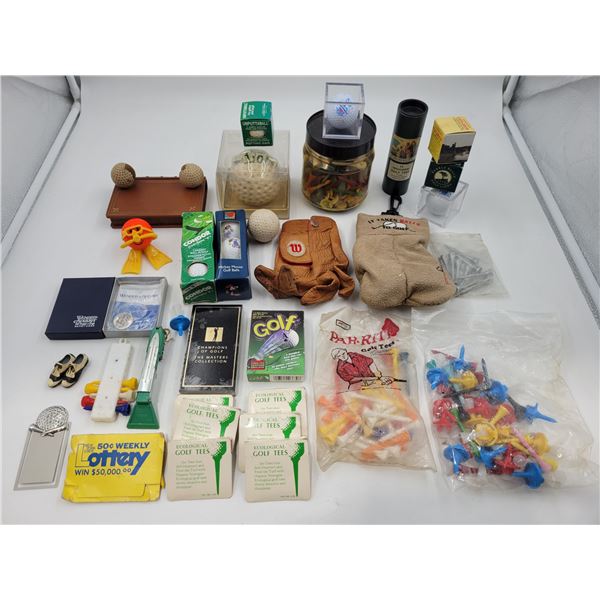 Golf Lot w/ Tees, Balls, Glove, & More